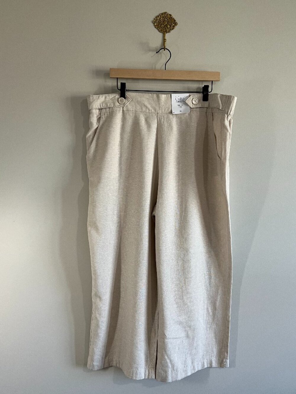 Croft & Barrow Linen Blend Pants XXL Beige Wide Leg Crop Elastic Waist Minimalis